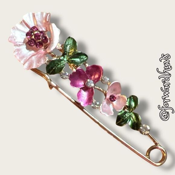 Bundle Sale 3 for $15 | Floral Giant Diaper Pin Brooch – 3” - Picture 3 of 6
